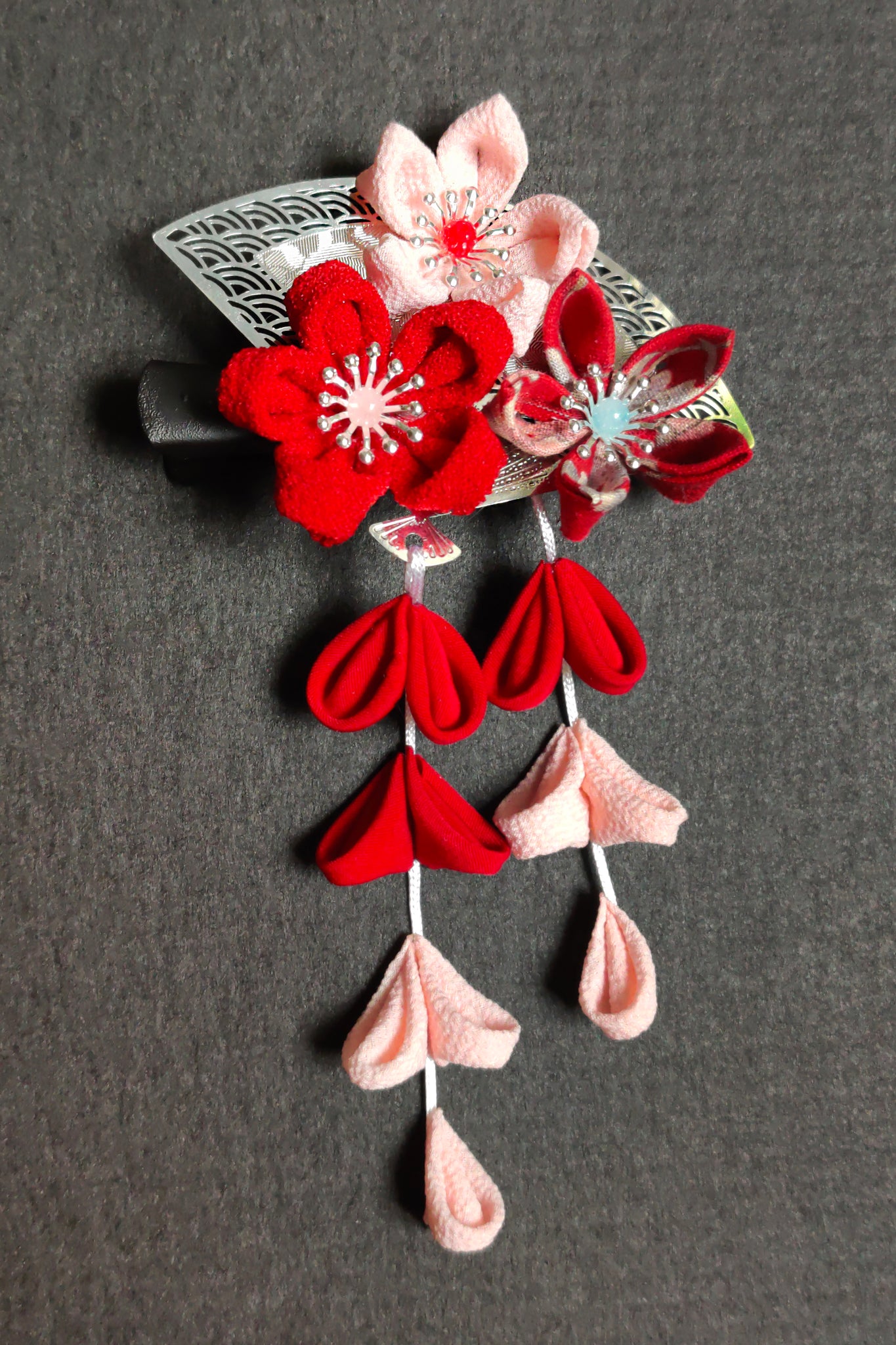 Barrette HANA Sakura rouge - Fleurs d'Ascenseurs