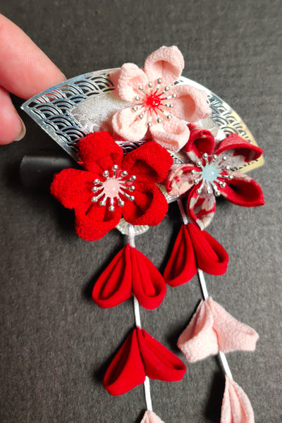 Barrette HANA Sakura rouge - Fleurs d'Ascenseurs