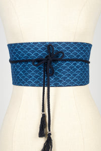 Ceinture Obi en tissu japonais Nami camaïeu bleu