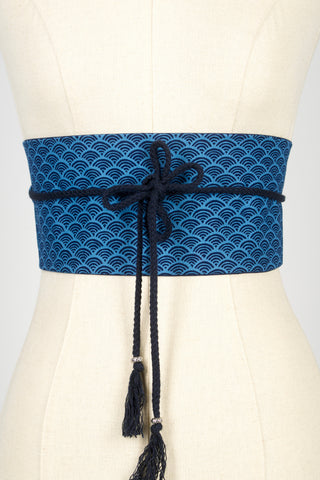 Ceinture Obi en tissu japonais Nami camaïeu bleu