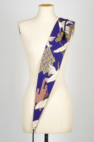 Ceinture Obi en tissu japonais Grues Kanage bleu