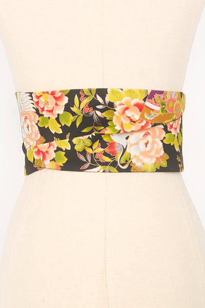 Ceinture OBI Momotsuru noir - Fleurs d'Ascenseurs