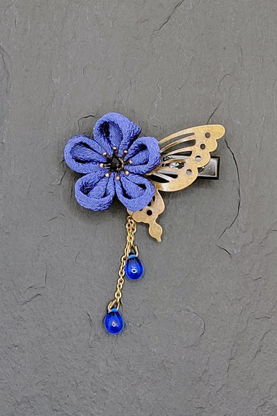 Barrette PAPILLON bleu - Fleurs d'Ascenseurs