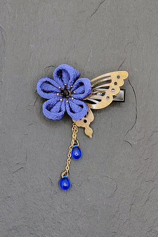 Barrette PAPILLON bleu - Fleurs d'Ascenseurs