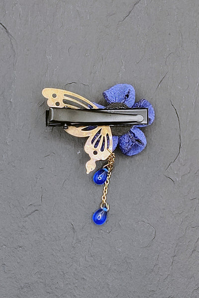 Barrette PAPILLON bleu - Fleurs d'Ascenseurs