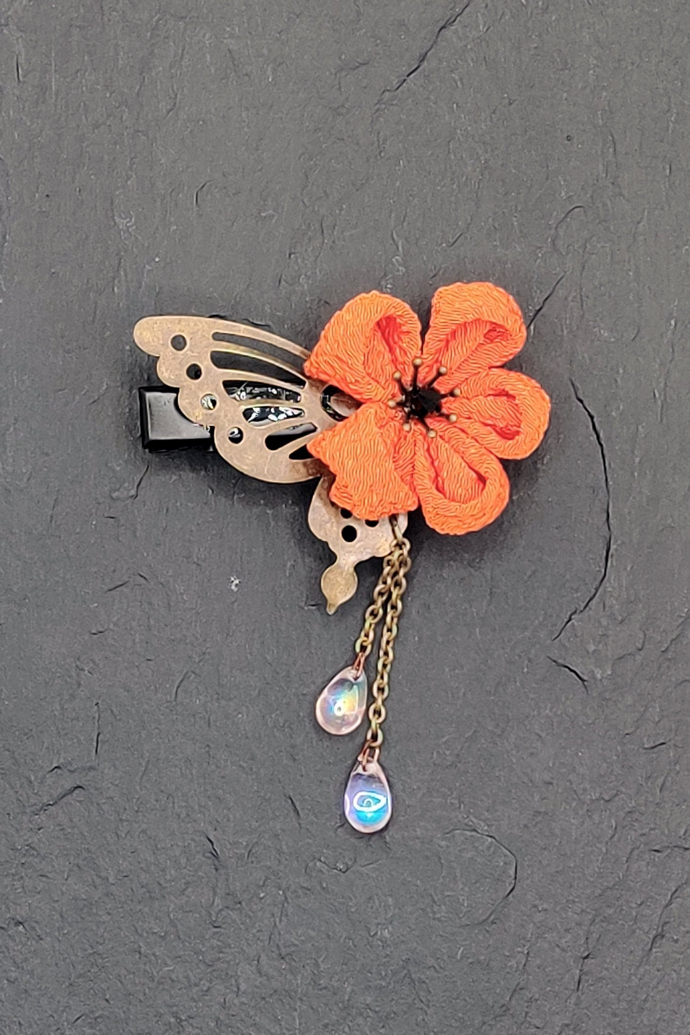 Barrette PAPILLON orange - Fleurs d'Ascenseurs