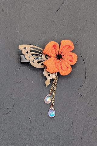 Barrette PAPILLON orange - Fleurs d'Ascenseurs