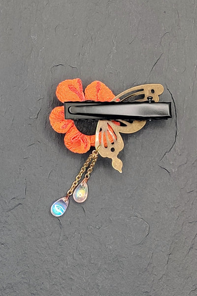 Barrette PAPILLON orange - Fleurs d'Ascenseurs