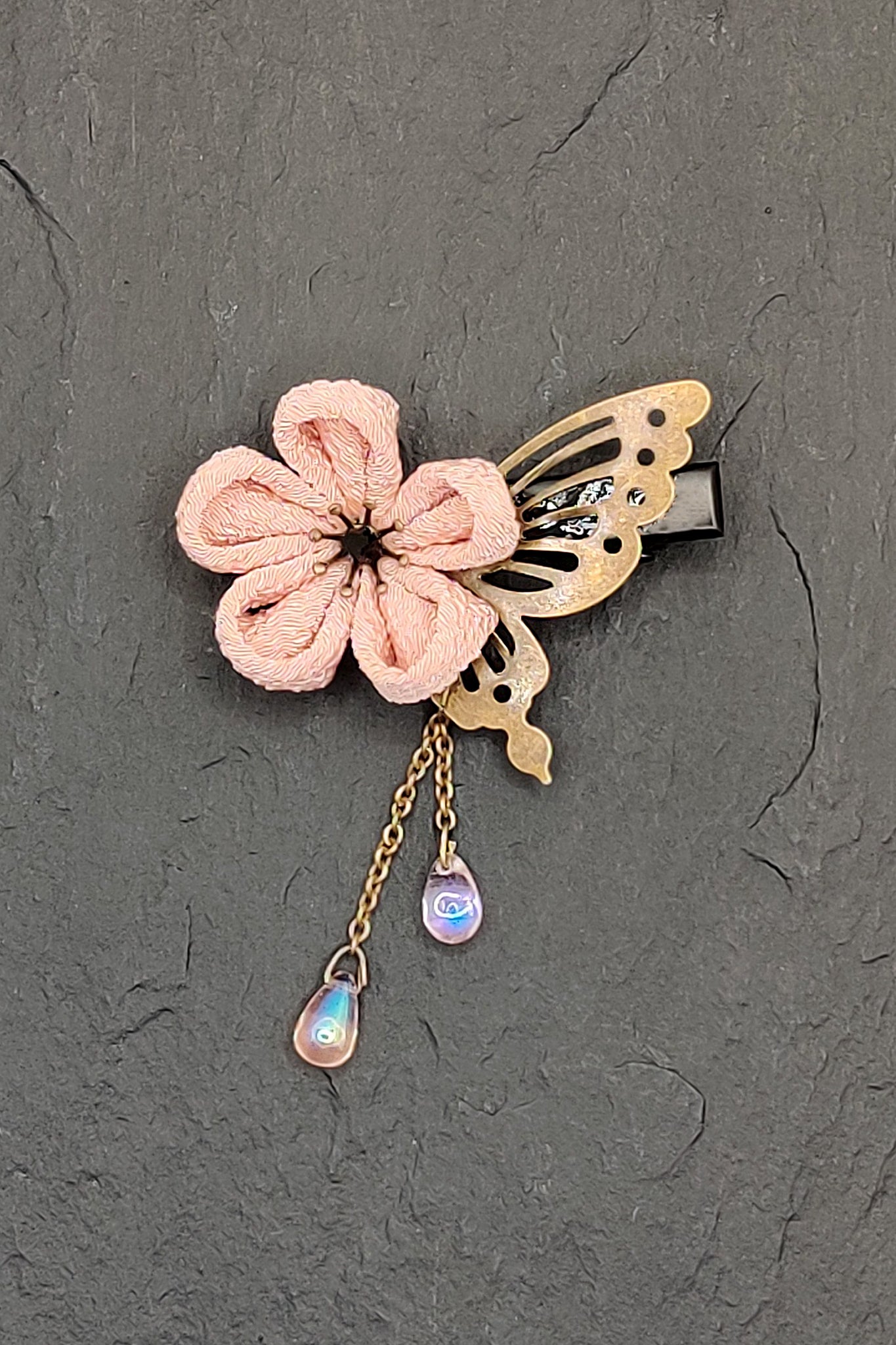 Barrette PAPILLON rose pale - Fleurs d'Ascenseurs