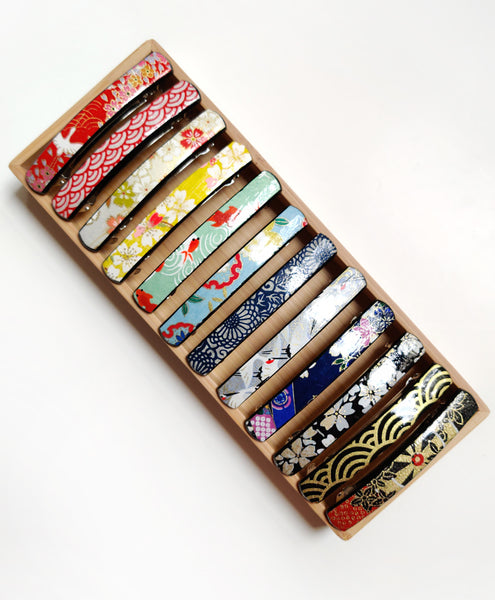 Barrettes japonaise en papier washi laqué - Fleurs d'Ascenseurs