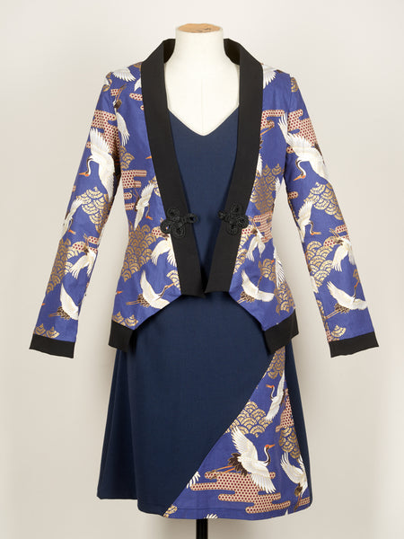Veste tailleur KABUTO Grues Kanage marine sur robe TSURU - Fleurs d'Ascenseurs