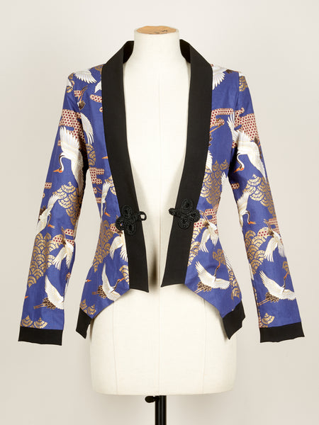 Veste tailleur KABUTO Grues Kanage marine devant ouverte - Fleurs d'Ascenseurs