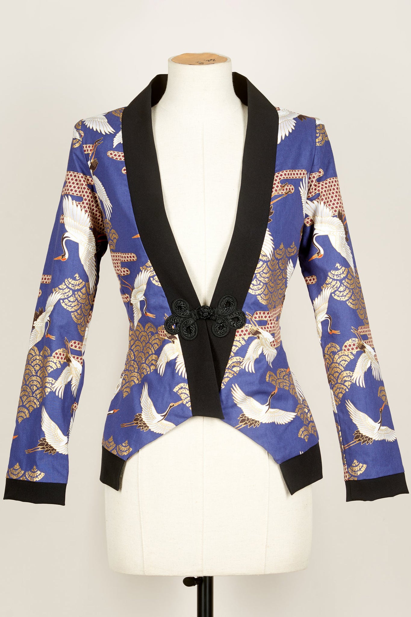 Veste tailleur KABUTO Grues Kanage marine devant fermée - Fleurs d'Ascenseurs