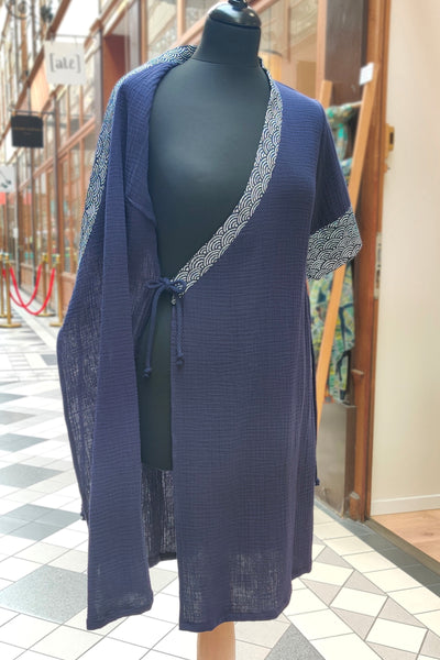 Robe japonaise CAPUCINE Grand nami indigo - Fleurs d'Ascenseurs