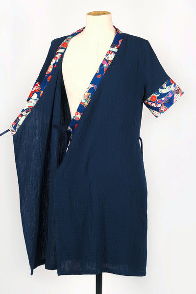 Robe japonaise CAPUCINE Musubi marine - Fleurs D'Ascenseurs