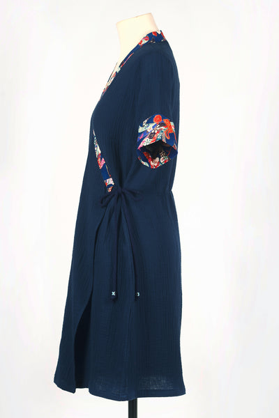 Robe japonaise CAPUCINE Musubi marine - Fleurs D'Ascenseurs