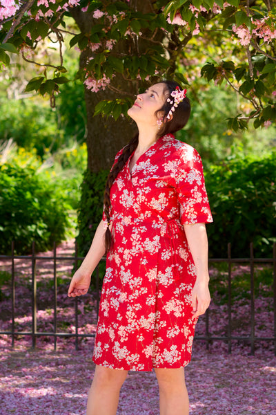 Robe japonaise YUKATA Sakura rouge - Fleurs D'Ascenseurs