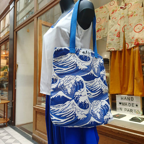 Sac totebag HOKUSAI vague bleu