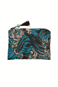 Trousse MOON Brocart Vague turquoise - Fleurs d'Ascenseurs