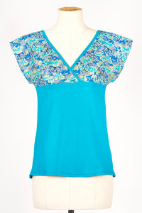 T-shirt NAOKO Ume turquoise - Fleurs d'Ascenseurs