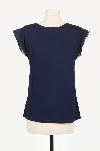 T-shirt NAOKO Sakura marine - Fleurs d'Ascenseurs