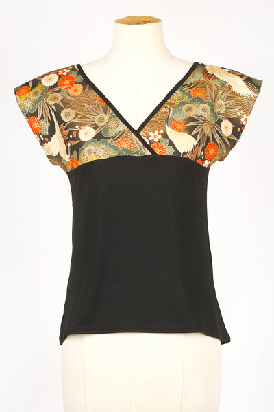 T-shirt NAOKO Grues dans les pins marron - Fleurs d'Ascenseurs