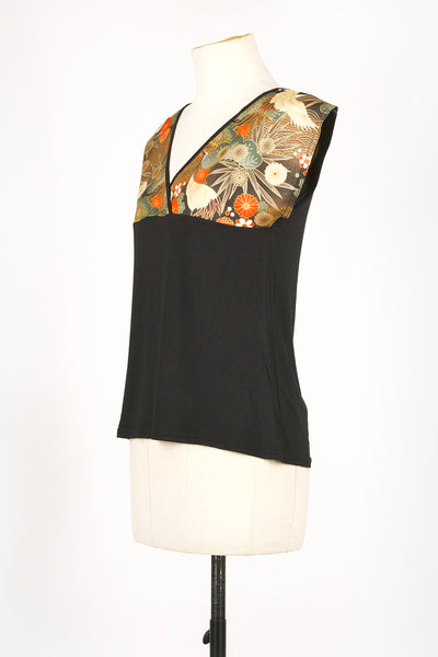 T-shirt NAOKO Grues dans les pins marron - Fleurs d'Ascenseurs