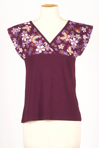 T-shirt NAOKO Papillons et sakura violet - Fleurs d'Ascenseurs