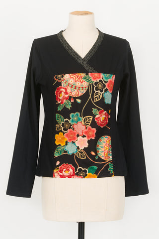 T-shirt à manches longues YOKO Botan noir - Fleurs d'Ascenseurs