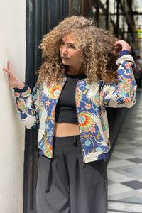 Veste bombers SHURI Temari bleu - Fleurs d'Ascenseurs