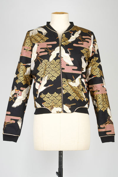 Veste bombers tissu japonais SHURI Kanage noir devant - Fleurs d'Ascenseurs