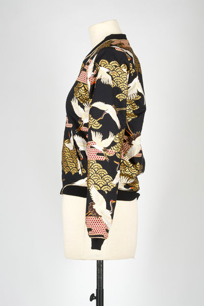 Veste bombers tissu japonais SHURI Kanage noir profil - Fleurs d'Ascenseurs