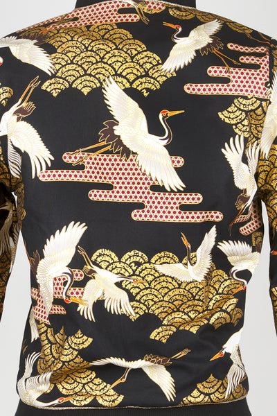 Veste bombers tissu japonais SHURI Kanage noir zoom dos - Fleurs d'Ascenseurs