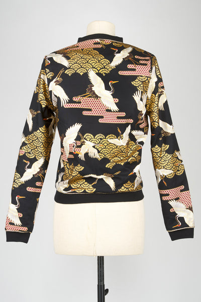 Veste bombers tissu japonais SHURI Kanage noir dos - Fleurs d'Ascenseurs