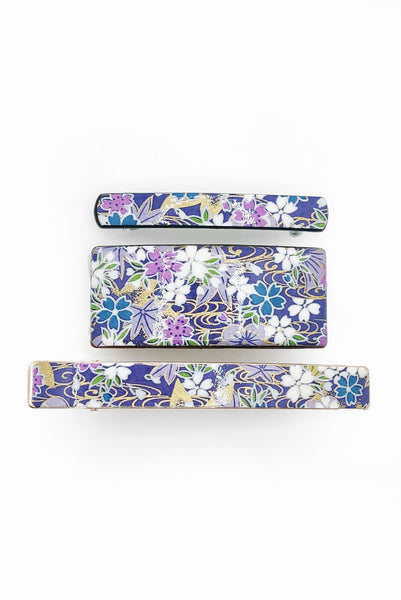 Barrette large WASHI Rivière fleurie violet - Fleurs d'Ascenseurs